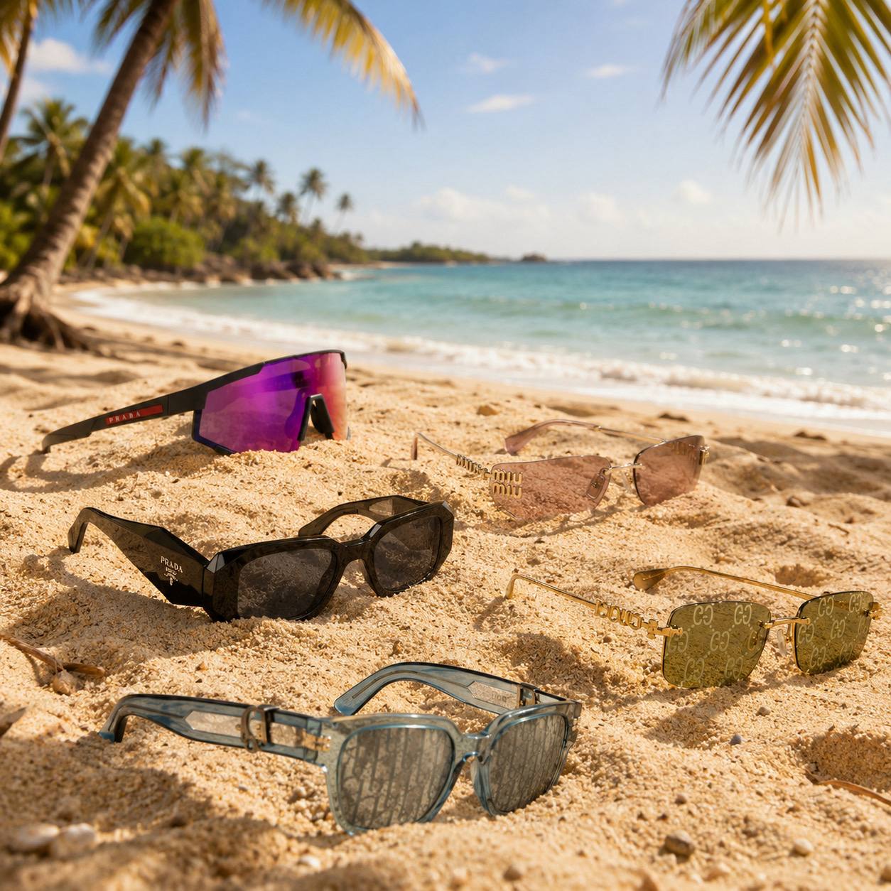 Lunettes de soleil de luxe sur la plage — Galerie2Luxe